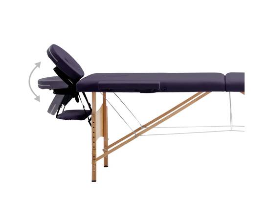 Masă de masaj pliabilă, 2 zone, violet, lemn, 5 image