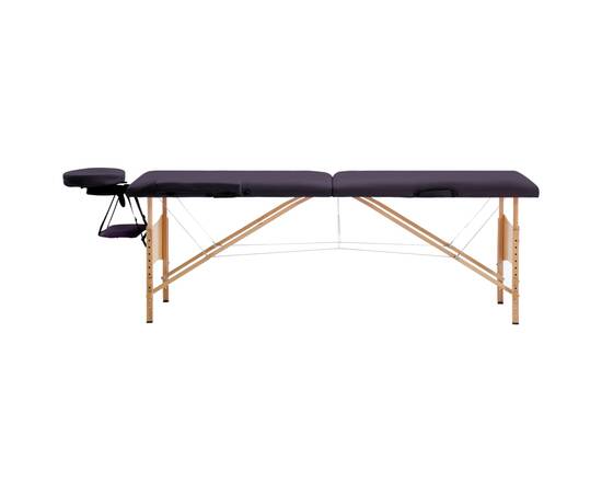 Masă de masaj pliabilă, 2 zone, violet, lemn, 2 image