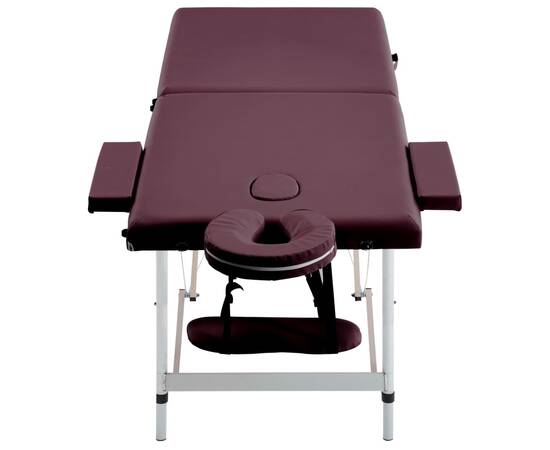 Masă de masaj pliabilă, 2 zone, violet vin, aluminiu, 3 image