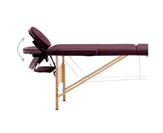 Masă de masaj pliabilă, 2 zone, violet vin, lemn, 3 image