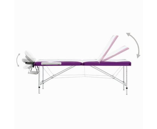 Masă de masaj pliabilă, 3 zone, alb și violet, aluminiu, 4 image
