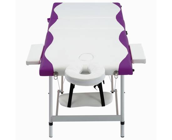 Masă de masaj pliabilă, 3 zone, alb și violet, aluminiu, 2 image