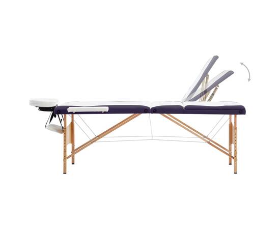 Masă de masaj pliabilă, 3 zone, alb și violet, lemn, 3 image