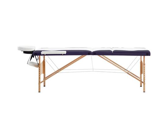 Masă de masaj pliabilă, 3 zone, alb și violet, lemn, 2 image