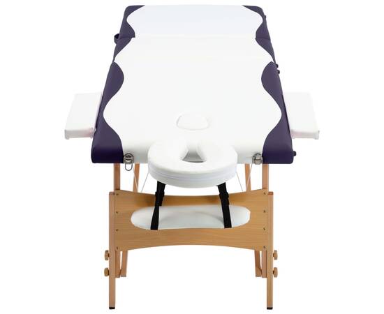 Masă de masaj pliabilă, 3 zone, alb și violet, lemn, 4 image