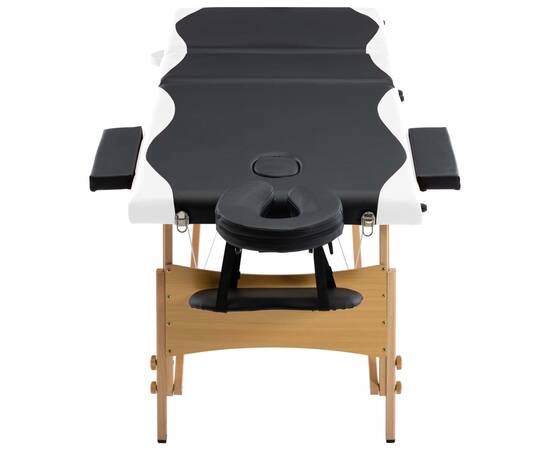 Masă de masaj pliabilă, 3 zone, negru și alb, lemn, 4 image