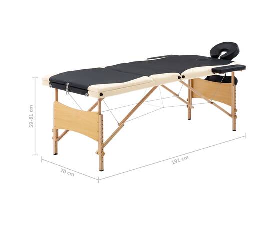 Masă de masaj pliabilă, 3 zone, negru și bej, lemn, 10 image