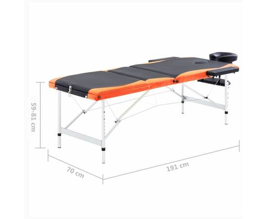 Masă de masaj pliabilă, 3 zone, negru și portocaliu, aluminiu, 10 image