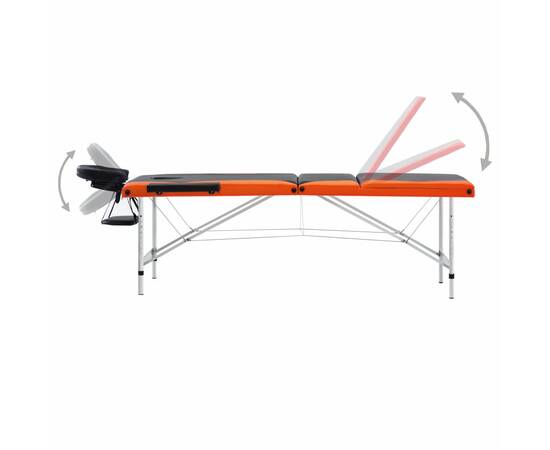 Masă de masaj pliabilă, 3 zone, negru și portocaliu, aluminiu, 4 image