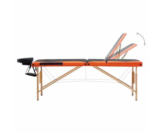 Masă de masaj pliabilă, 3 zone, negru și portocaliu, lemn, 3 image