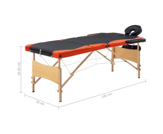 Masă de masaj pliabilă, 3 zone, negru și portocaliu, lemn, 10 image