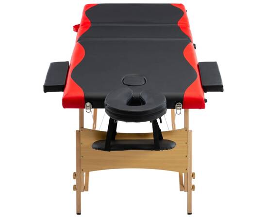 Masă de masaj pliabilă, 3 zone, negru și roșu, lemn, 3 image