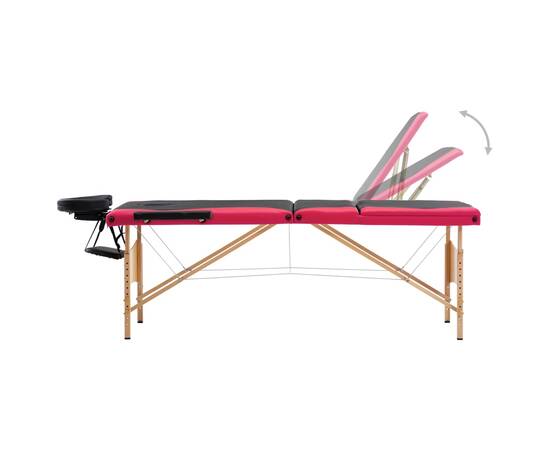 Masă de masaj pliabilă, 3 zone, negru și roz, lemn, 3 image