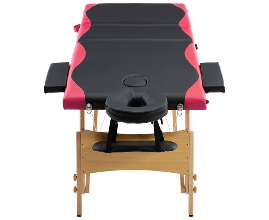 Masă de masaj pliabilă, 3 zone, negru și roz, lemn, 4 image