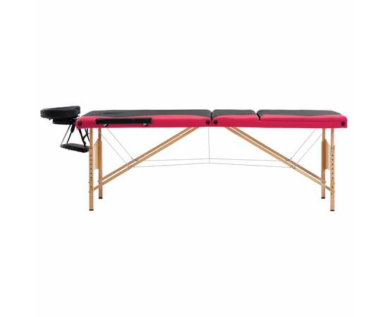 Masă de masaj pliabilă, 3 zone, negru și roz, lemn, 2 image
