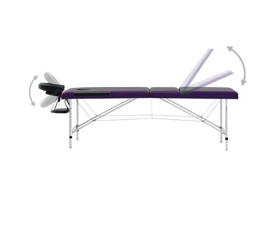 Masă de masaj pliabilă, 3 zone, negru și violet, aluminiu, 4 image