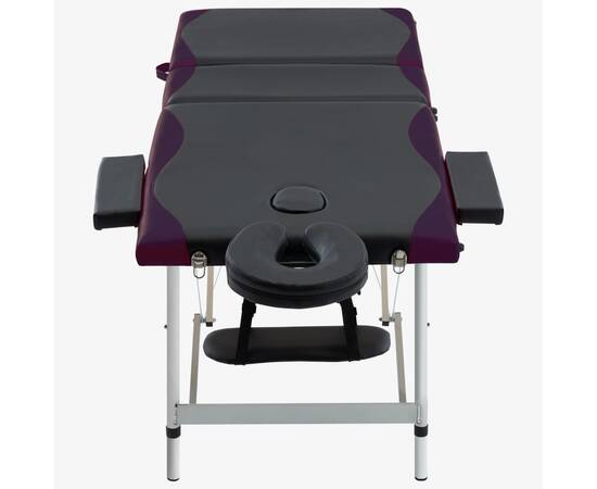 Masă de masaj pliabilă, 3 zone, negru și violet, aluminiu, 2 image