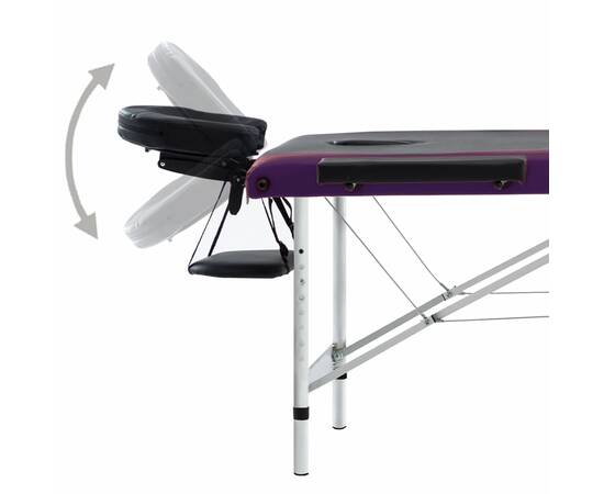 Masă de masaj pliabilă, 3 zone, negru și violet, aluminiu, 5 image