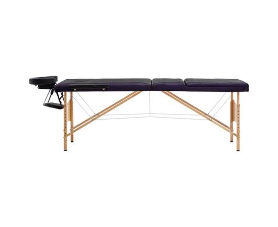 Masă de masaj pliabilă, 3 zone, negru și violet, lemn, 2 image