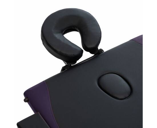 Masă de masaj pliabilă, 3 zone, negru și violet, lemn, 6 image