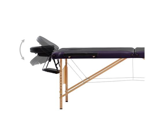 Masă de masaj pliabilă, 3 zone, negru și violet, lemn, 5 image