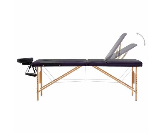 Masă de masaj pliabilă, 3 zone, negru și violet, lemn, 3 image