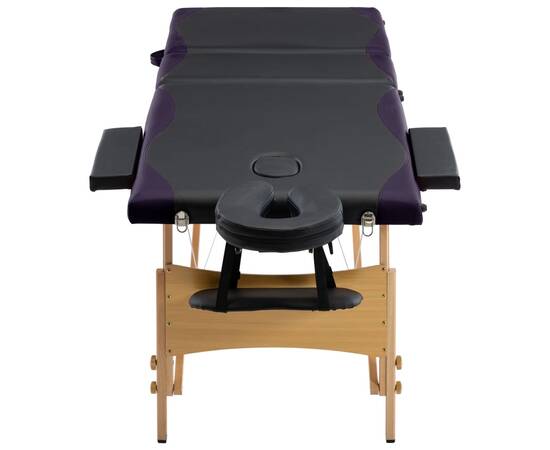 Masă de masaj pliabilă, 3 zone, negru și violet, lemn, 4 image