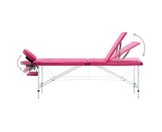 Masă de masaj pliabilă, 3 zone, roz, aluminiu, 3 image