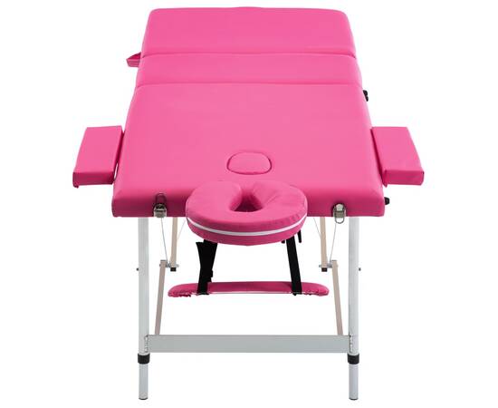 Masă de masaj pliabilă, 3 zone, roz, aluminiu, 4 image