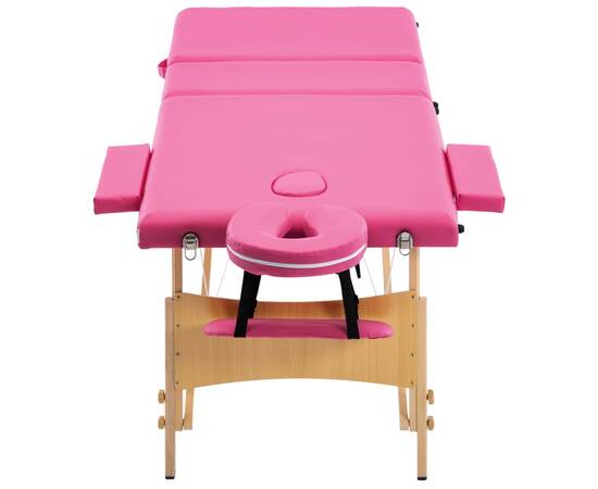 Masă de masaj pliabilă, 3 zone, roz, lemn, 4 image