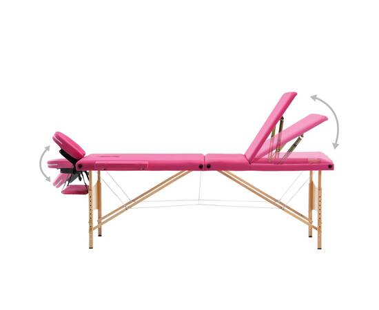 Masă de masaj pliabilă, 3 zone, roz, lemn, 3 image