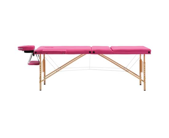 Masă de masaj pliabilă, 3 zone, roz, lemn, 2 image