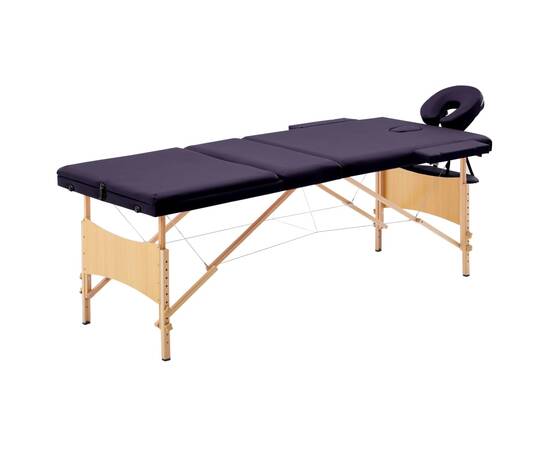 Masă de masaj pliabilă, 3 zone, violet, lemn