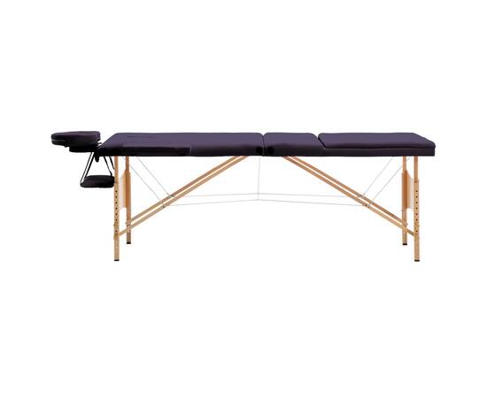 Masă de masaj pliabilă, 3 zone, violet, lemn, 2 image
