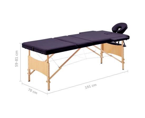 Masă de masaj pliabilă, 3 zone, violet, lemn, 9 image