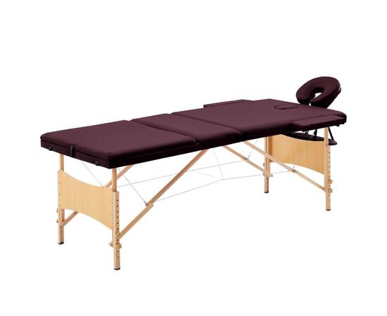 Masă de masaj pliabilă, 3 zone, violet vin, lemn