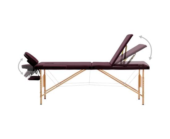 Masă de masaj pliabilă, 3 zone, violet vin, lemn, 3 image