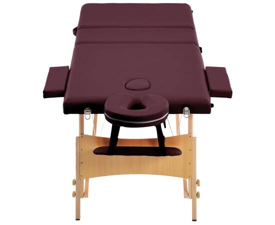 Masă de masaj pliabilă, 3 zone, violet vin, lemn, 4 image
