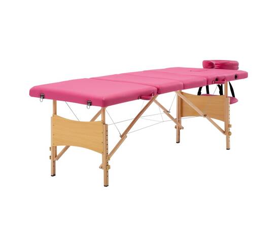 Masă de masaj pliabilă, 4 zone, roz, lemn