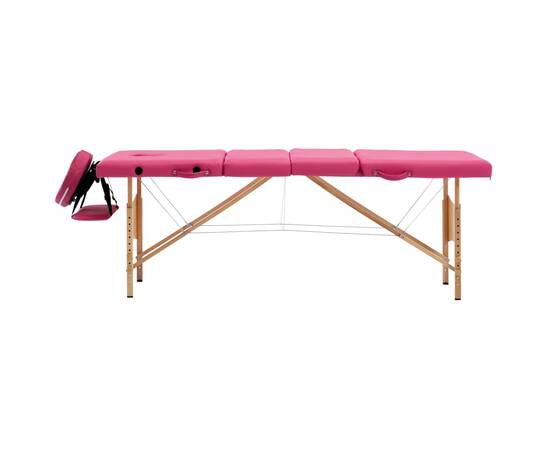 Masă de masaj pliabilă, 4 zone, roz, lemn, 3 image