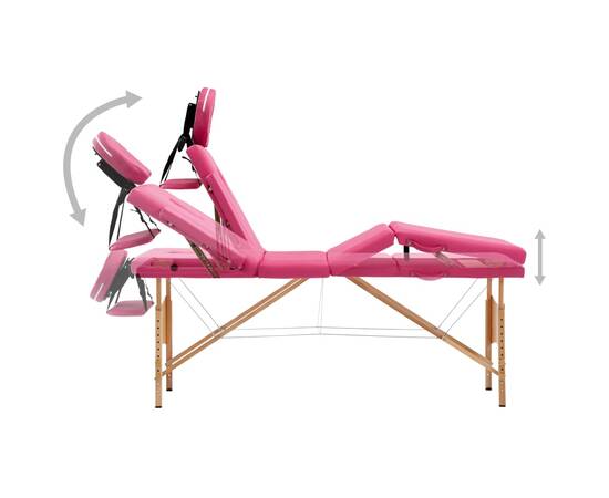 Masă de masaj pliabilă, 4 zone, roz, lemn, 4 image