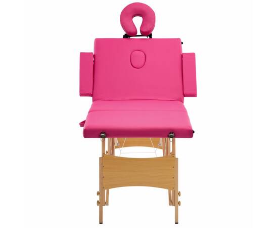 Masă de masaj pliabilă, 4 zone, roz, lemn, 2 image