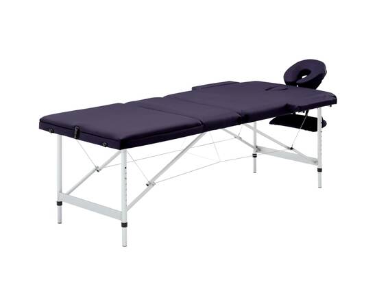 Masă de masaj pliabilă cu 3 zone, violet, aluminiu