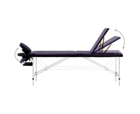 Masă de masaj pliabilă cu 3 zone, violet, aluminiu, 3 image