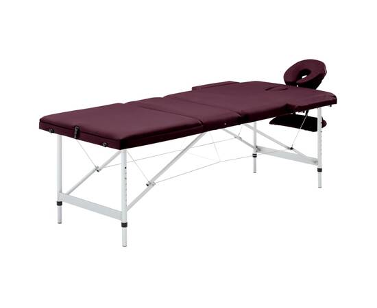 Masă de masaj pliabilă cu 3 zone, violet vin, aluminiu