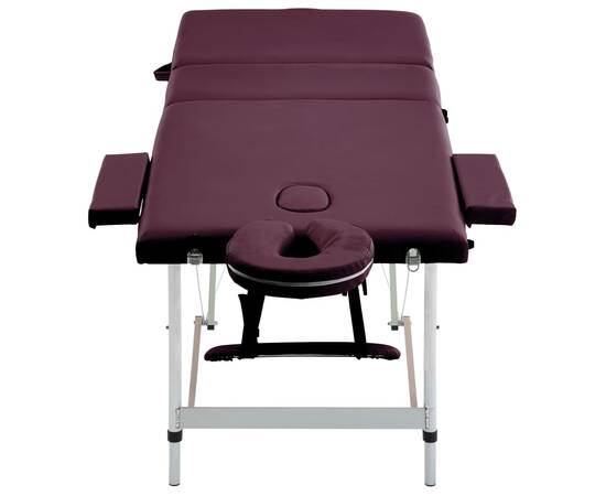 Masă de masaj pliabilă cu 3 zone, violet vin, aluminiu, 4 image