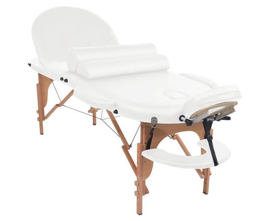 Masă masaj pliabilă, 4 cm grosime, cu 2 perne, alb, oval, 3 image