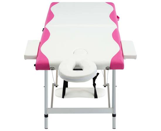 Masă pliabilă de masaj, 2 zone, alb și roz, aluminiu, 2 image