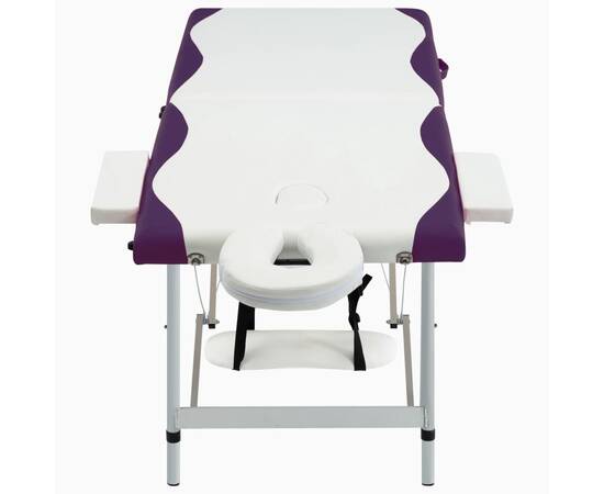 Masă pliabilă de masaj, 2 zone, alb și violet, aluminiu, 2 image