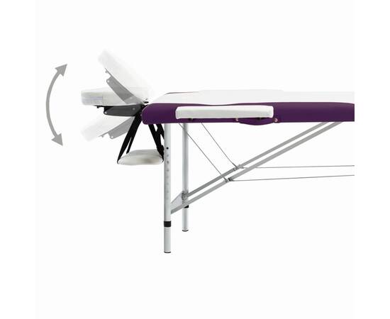 Masă pliabilă de masaj, 2 zone, alb și violet, aluminiu, 4 image